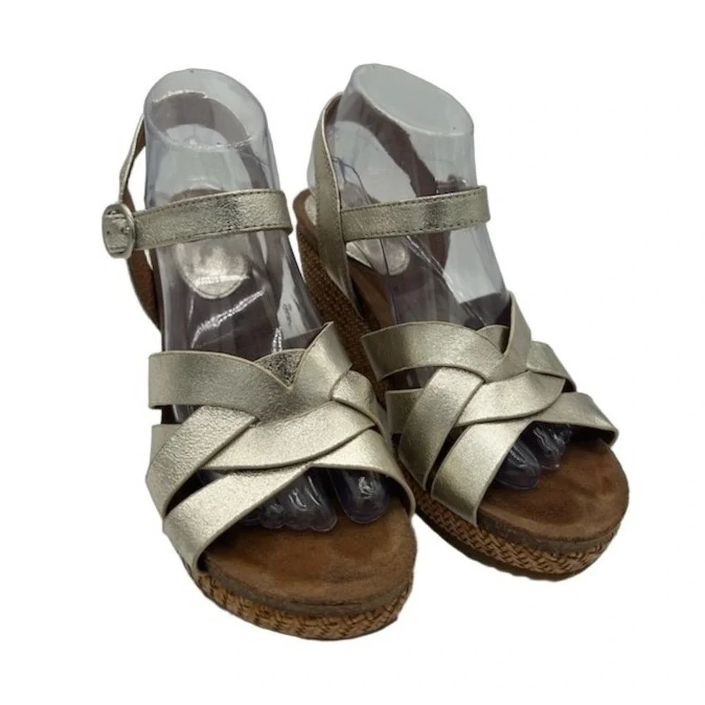 Naturalizer Wedge Sandals Women's Size 9 M Gold Metallic Leather Espadrille